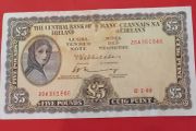 Irish 1969 Lavery Five pound banknote in V,Fine condition