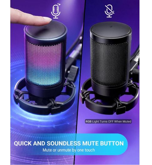 FIFINE AmpliGame A6V RGB USB Gaming Microphone USB Condenser Mic for PC, PS5.