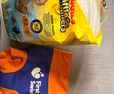 First Swim Baby Float Suit + Huggies Little Swimmers Size 3-6 months
