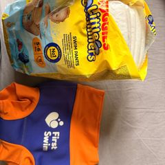 First Swim Baby Float Suit + Huggies Little Swimmers Size 3-6 months