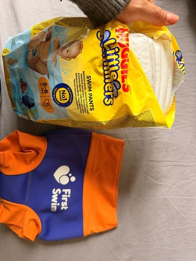 First Swim Baby Float Suit + Huggies Little Swimmers Size 3-6 months