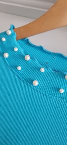 SAVIDA blue pearl neck top Sz XL (Fit 14-16UK)