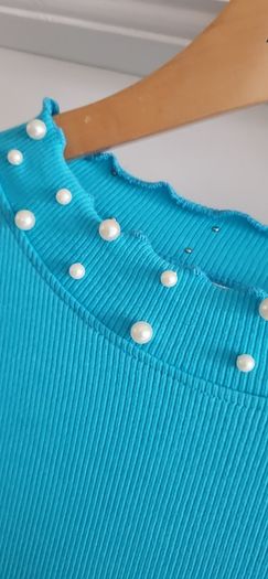 SAVIDA blue pearl neck top Sz XL (Fit 14-16UK)