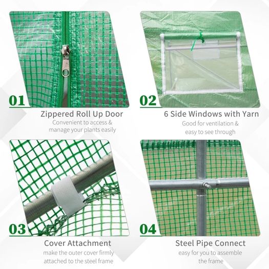 4.5 x 2 x 2m Polytunnel Greenhouse Outdoor Portable Walk-In Greenhouse with Windows