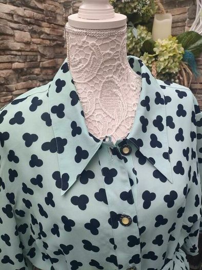 Vintage Blue with Navy print Pleated Shirt dress