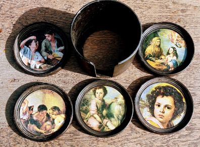 Vintage 1970s Set of 5 Coasters Featuring Masterpieces from Madrid's Museo Nacional del Prado