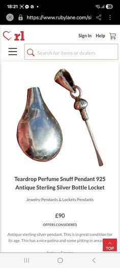 Vintage sterling silver teardrop perfume snuff pendant