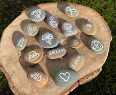 Decorative 12 Collectible Rock Art Set. Engraved and Hand Painted Irish Symbols