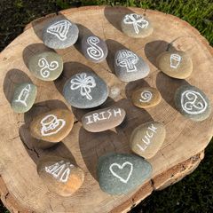 Decorative 12 Collectible Rock Art Set. Engraved and Hand Painted Irish Symbols
