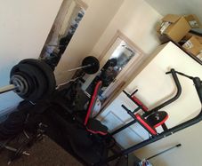 Full Home Gym Set Olympic Barbell, Bench, Stands, Power Tower, Plates Etc.