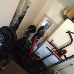 Full Home Gym Set Olympic Barbell, Bench, Stands, Power Tower, Plates Etc.