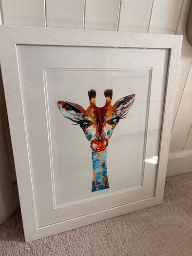 Audrey Hamilton His and Her Giraffe Signed Limited Edition Prints Professionally Framed