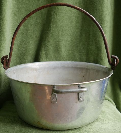 Vintage Aluminium Metal Handled Cooking Pot , Rustic Jam Pan Farmhouse Decor