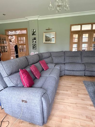 Grey Electric Reclining Sofa + Mila Footstool