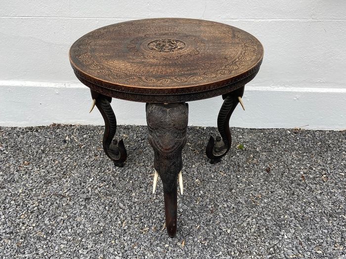 A Superb late 19th Century Indian Carved Hardwood Elephant Occasional / Side Table