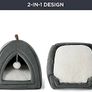 Cat Cave Bed Indoor - Flannel Hooded Cat Igloo House, 40x40x40cm Enclosed Foldable Pet Bed with Removable Washable Cushion Pillow, Dark Grey Image 2