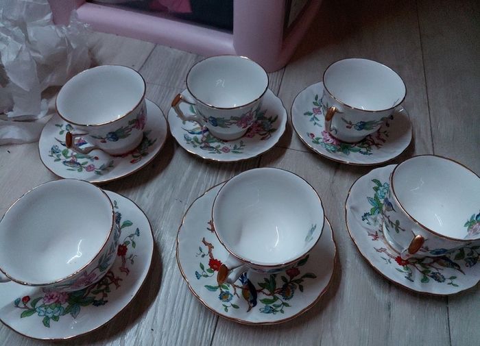 Vintage Aynsley 'Pembroke' Bone China Tea Set - 6 Cups & 6 Saucers - Made in England".