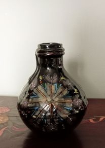 Vintage Bitossi Art Glass Vase with a Dark Glaze and Abstract Floral Design