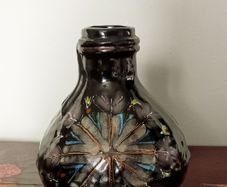 Vintage Bitossi Art Glass Vase with a Dark Glaze and Abstract Floral Design