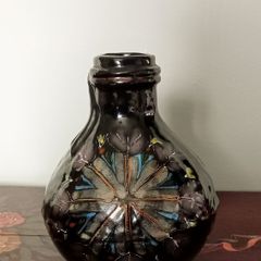 Vintage Bitossi Art Glass Vase with a Dark Glaze and Abstract Floral Design