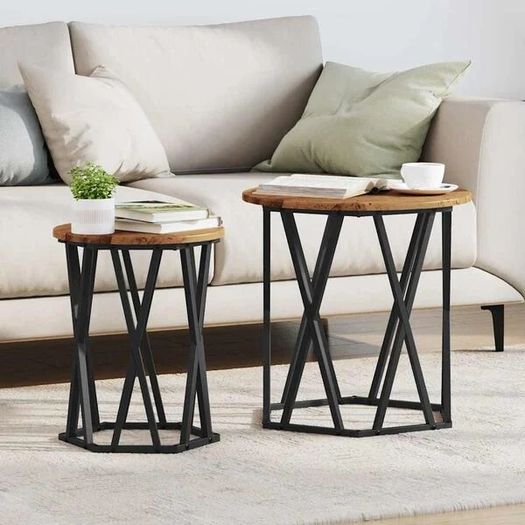 Coffee Table 2 pcs Old Wood Engineered Wood and Steel