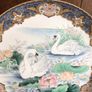 Vintage Japanese Porcelain 10 inch Picture Plate swans on oriental lake Image 2