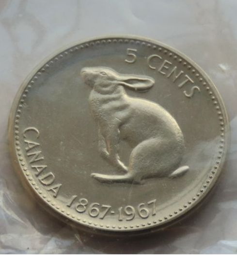 1967 Vintage Canadian 5 cents Hopping Hare