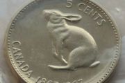 1967 Vintage Canadian 5 cents Hopping Hare