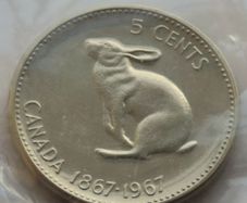 1967 Vintage Canadian 5 cents Hopping Hare