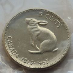 1967 Vintage Canadian 5 cents Hopping Hare