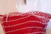 Red and White Vintage Woven Retro Bag