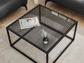 Glass Coffee Table, Small Modern Coffee Table Square Simple Center Tables for Living Room 26.7 x 26.7 x 15.7 Inches, Gray Black