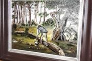 Large oil painting on canvas in wooden frame