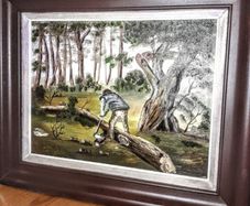 Large oil painting on canvas in wooden frame