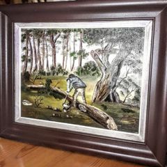 Large oil painting on canvas in wooden frame