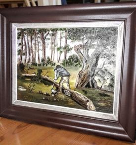 Large oil painting on canvas in wooden frame