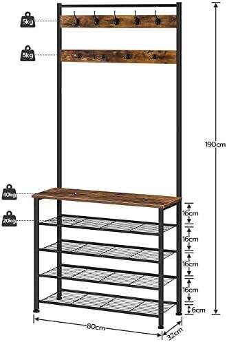 Coat Stand, Coat Rack with Shoe Storage, Free Standing Hall Tree with 9 Hooks