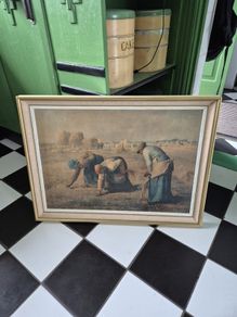 Large Retro Vintage Mid Century large original framed Print on board  of The Gleaners by Jean-Francois Millet