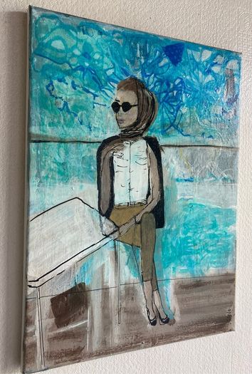 Original Figurative Painting GiFT Irish Art Grace Kelly inspired Cruise Yacht Art