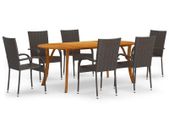 7 Piece Garden Dining Set Brown