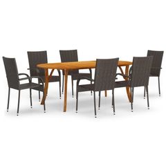 7 Piece Garden Dining Set Brown