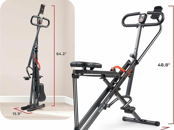 Smart Row-N-Ride Squat Machine  Foldable Upright Trainer, Full-Body Workout for Glutes Quads Core, Adjustable Resistance Bands, Bluetooth & Free SunnyFit App, 150 KG Capacity