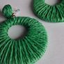 Grass Green Raffia Woven Stud Hollow Out Woven Hoop Earrings Image 2