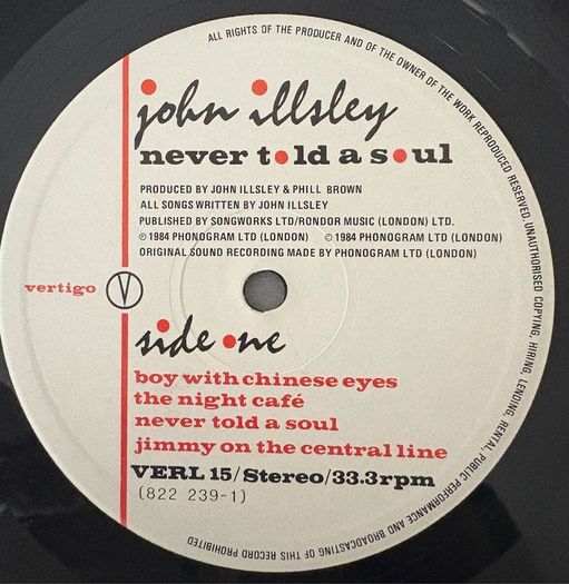 John Illsley - Never Told a Soul. Solo album by the Dire Straits bass player. Cover has the exact same photo as the Walk of Life single that would be released more than a decade later by Dire Straits and Mark Knopfler contributes to this album.