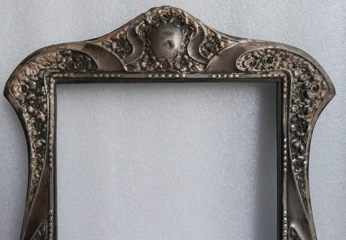 Antique Edwardian Wooden & Sterling Silver Photo Frame Art Nouveau  1800s