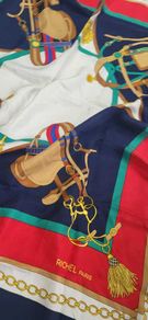 RICHEL (Paris) Red and Navy "Riding Gear" 100% Silk Scarf - Valued at 455euro