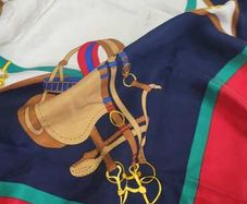 RICHEL (Paris) Red and Navy "Riding Gear" 100% Silk Scarf - Valued at 455euro