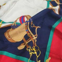 RICHEL (Paris) Red and Navy "Riding Gear" 100% Silk Scarf - Valued at 455euro