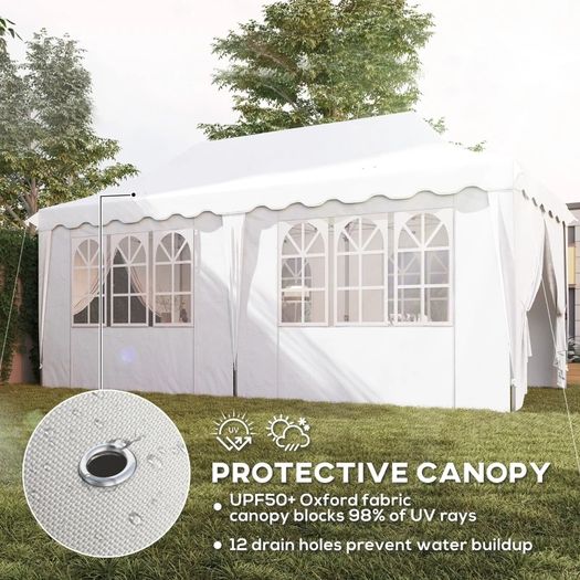 3 x 6m Pop Up Gazebo with Sides, UPF50+ Height Adjustable Marquee Party Tent, Wedding Canopy, Instant Event Shelter with Carry Bag and Sand Bags for Garden, White