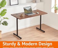 Office Computer Desk, Walnut Desktop and Black Frame, Rectangular, Simple Assembly, 120 x 60 x 73.6 cm